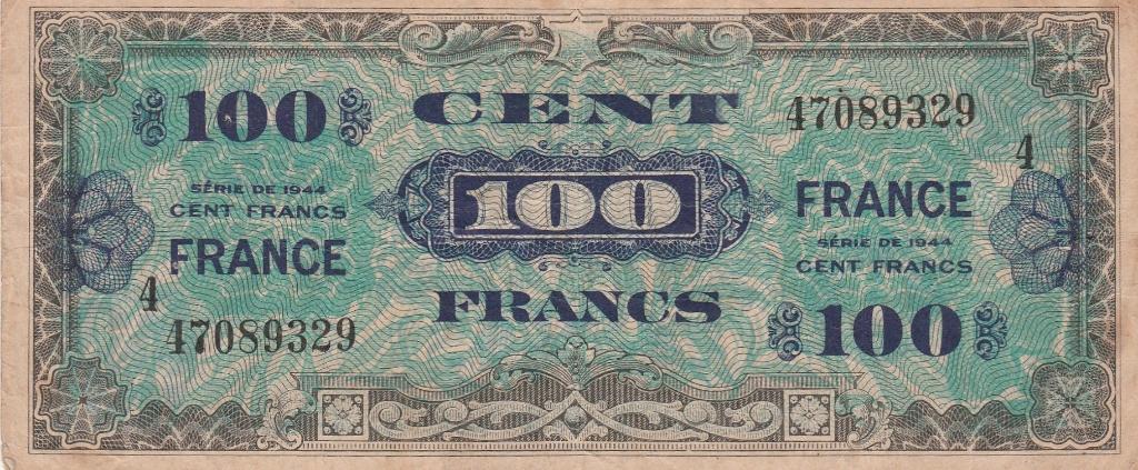 100 Francs Geallieerde Militaire Valuta (Frankrijk, 1944) ., Postzegels en Munten, Ophalen of Verzenden, Frankrijk, Los biljet