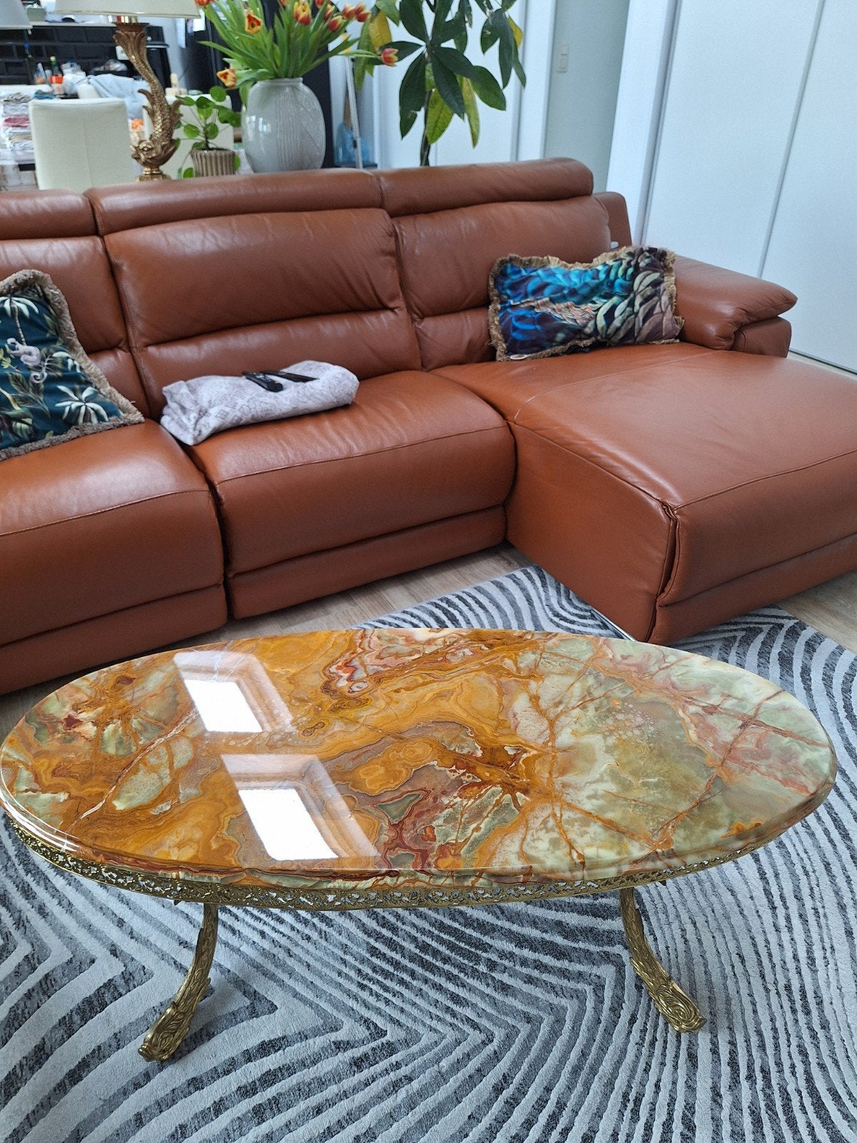 Table basse ovale vintage avec plateau en ONYX, 1960, Enlèvement