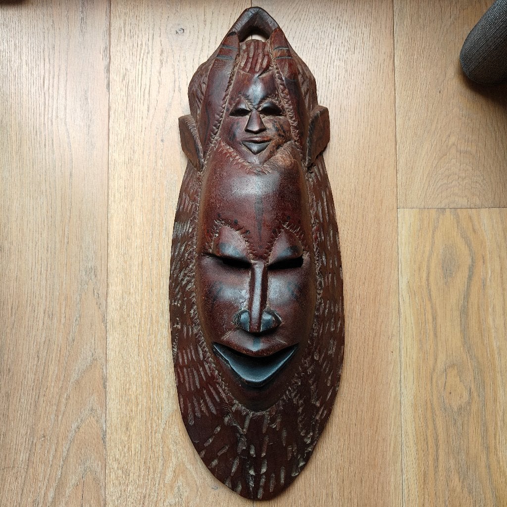 Afrikaans masker van 61cm, Antiek en Kunst, Ophalen, Handgemaakt, Hout, Bruin