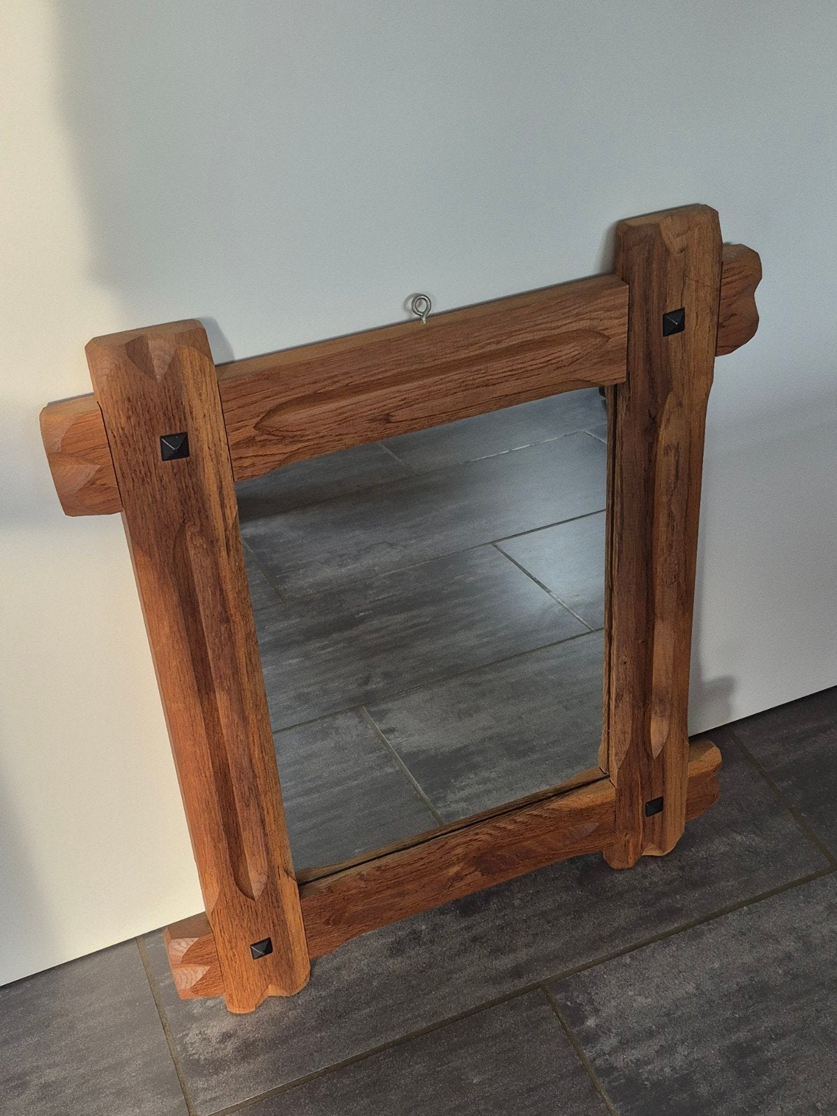 Massief eikenhouten wandspiegel, Ophalen, 50 tot 100 cm, Minder dan 100 cm