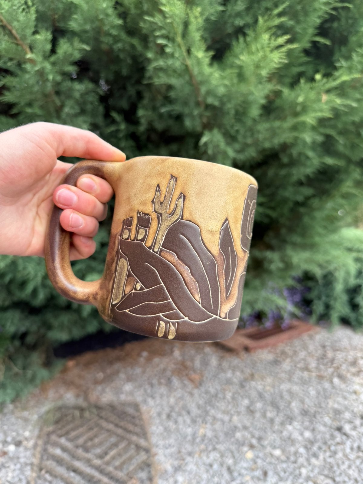 Grande tasse en grès décor désert et cactus, Jardin & Terrasse, Neuf, Moins de 25 cm, Intérieur, Autres matériaux