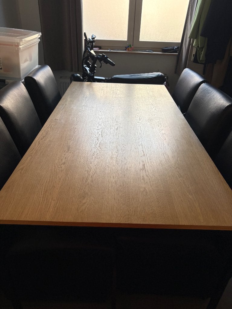 Tafel + 6 stoelen, Gebruikt, 50 tot 100 cm, Vijf personen of meer, 150 tot 200 cm