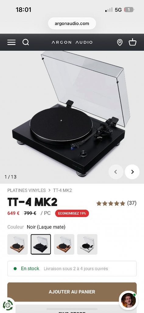 Platine Vyniles Argon Audio ARGTTMK2BK, TV, Hi-fi & Vidéo, Decks cassettes, Enlèvement, Simple, Autres marques