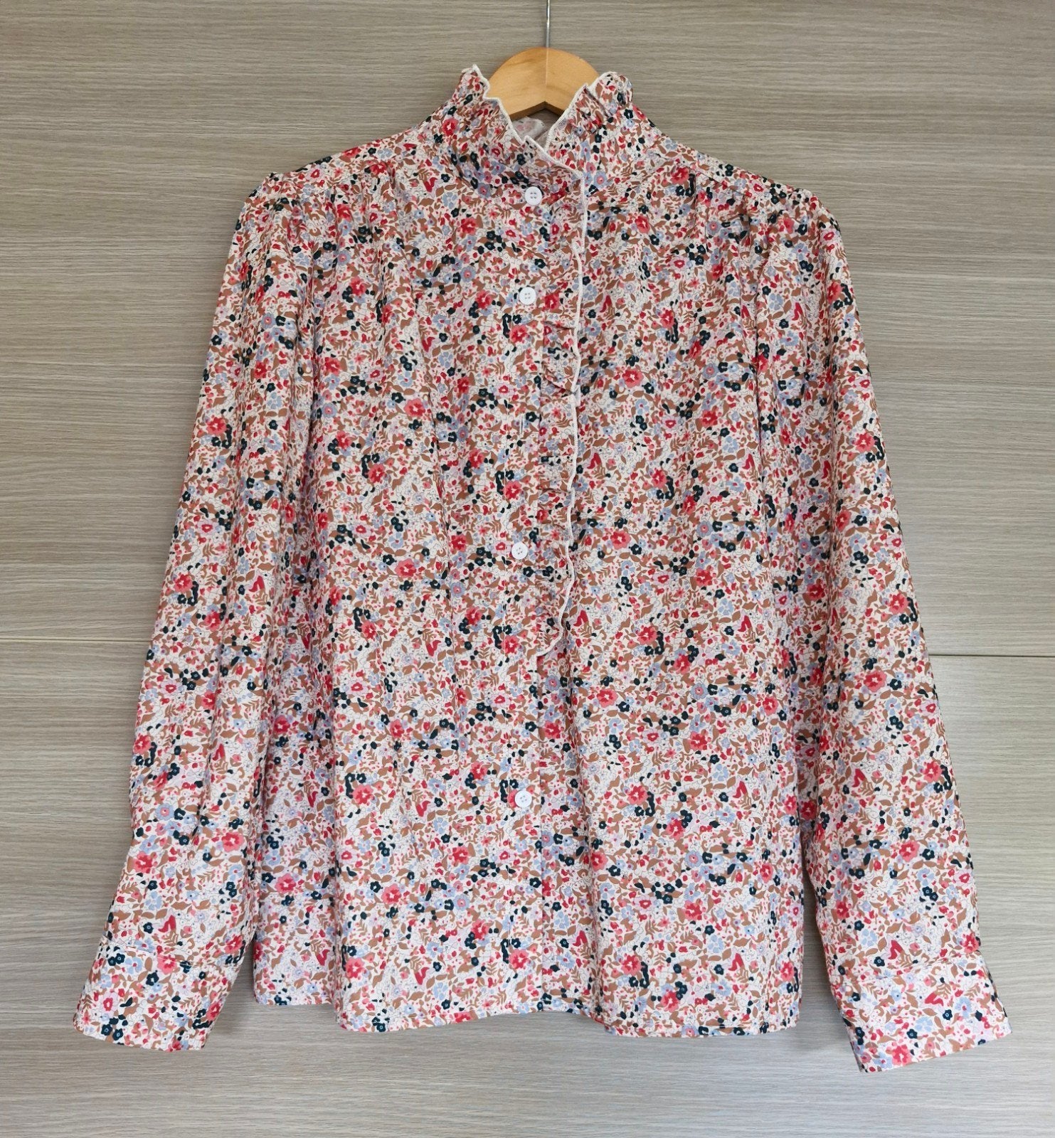 Blouse met bloemetjes, lange mouwen, staande kraag, maat XL, Meerkleurig, Maat 46/48 (XL) of groter, Ophalen of Verzenden, Zo goed als nieuw