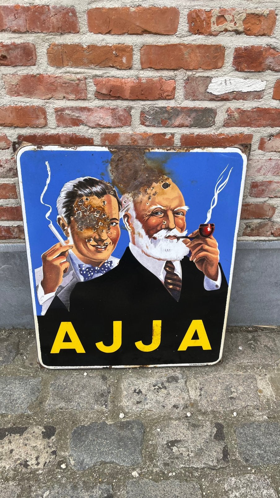 Emaille bord AJJA., Verzamelen, Ophalen of Verzenden, Gebruikt, Reclamebord