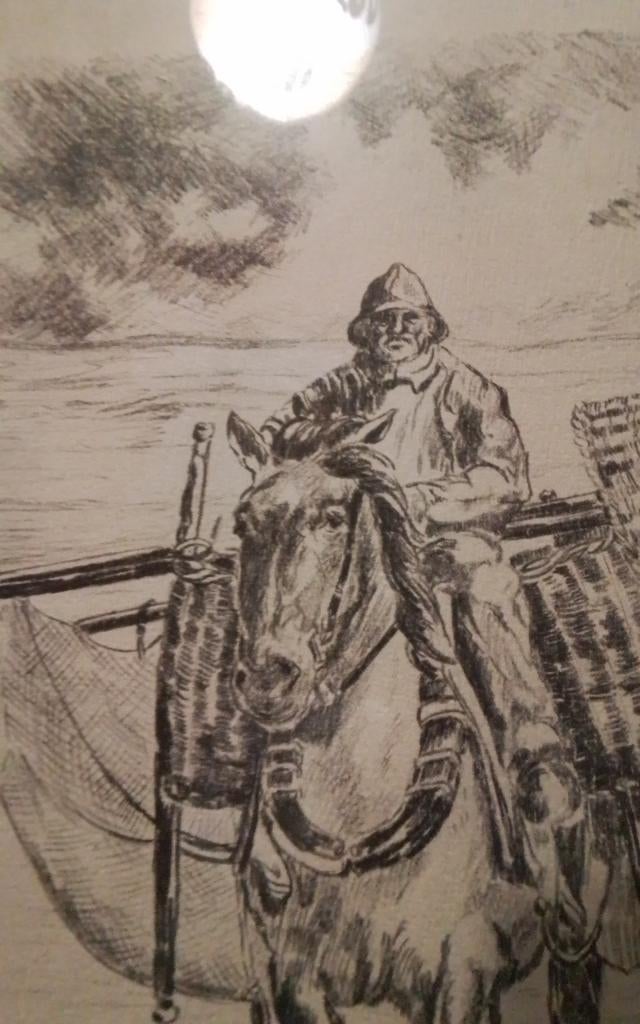 Pentekening garnaalvisser, Antiek en Kunst, Ophalen of Verzenden