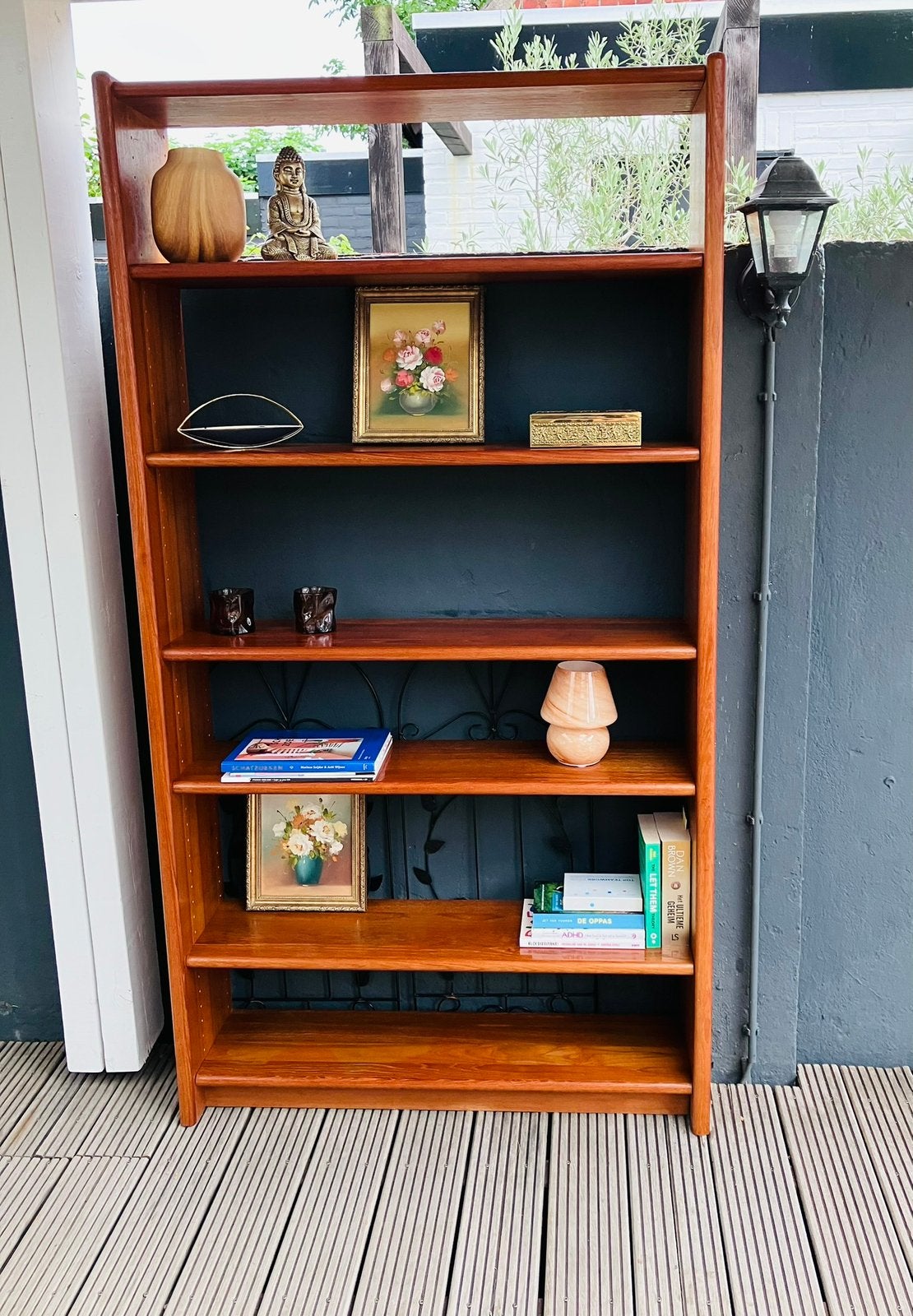 Prachtige XL vintage boekenkast van massief teak, Ophalen, Met plank(en), 100 tot 150 cm, Zo goed als nieuw