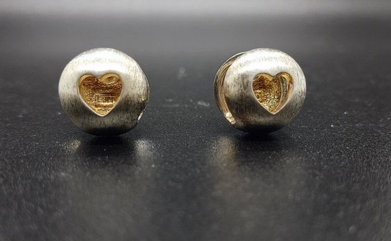 Boucles d'oreilles rondes bicolores et cœur, en argent 925., Bijoux, Sacs & Beauté, Boucles d'oreilles, Enlèvement ou Envoi, Argent