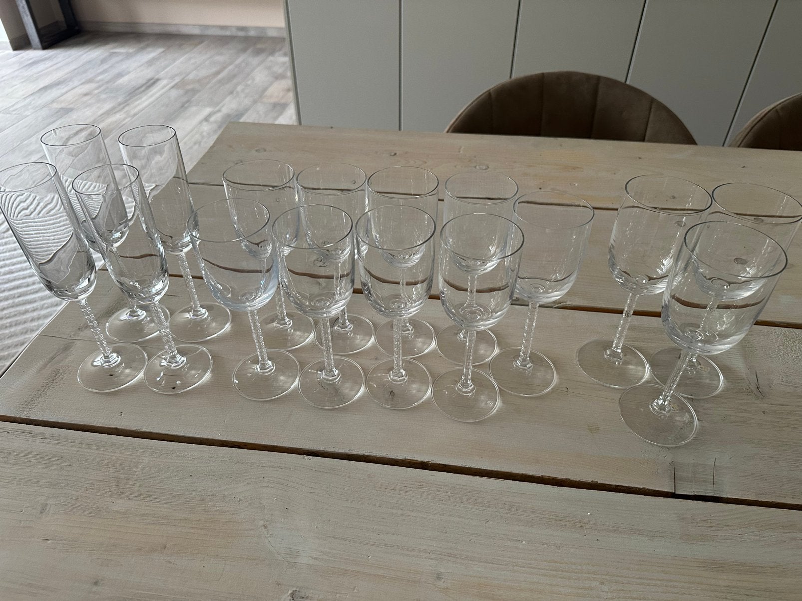 Vintage Kristallen Glazenservies met Bewerkte Steel 18delig, Ophalen of Verzenden, Gebruikt