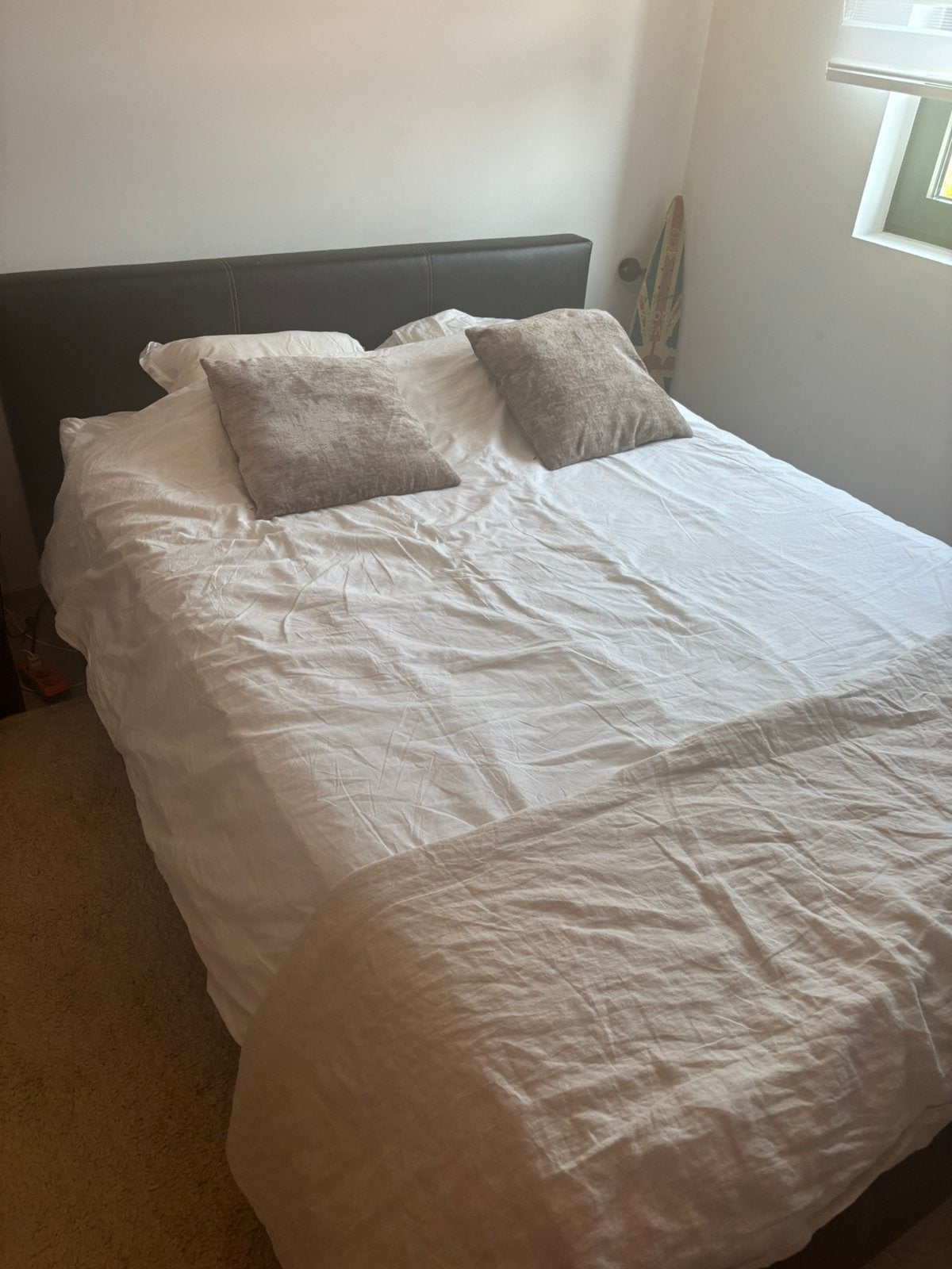 Boxspring zwart leaderlook 1.40 op 2 meter, Ophalen, Strak, Gebruikt, Zwart