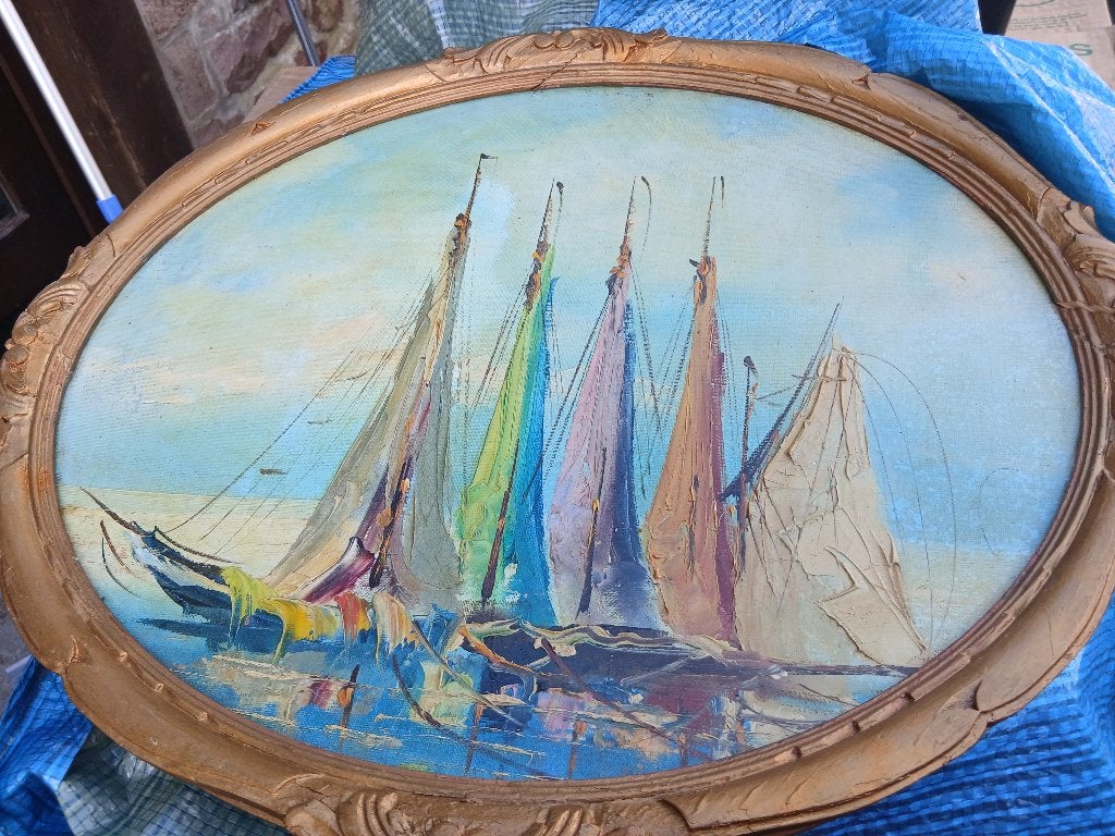 ANCIENNE PEINTURE A L HUILE SUR PANNEAU, Antiquités & Art, Enlèvement ou Envoi, Peinture à l'huile, Panneau, Cadre spécial