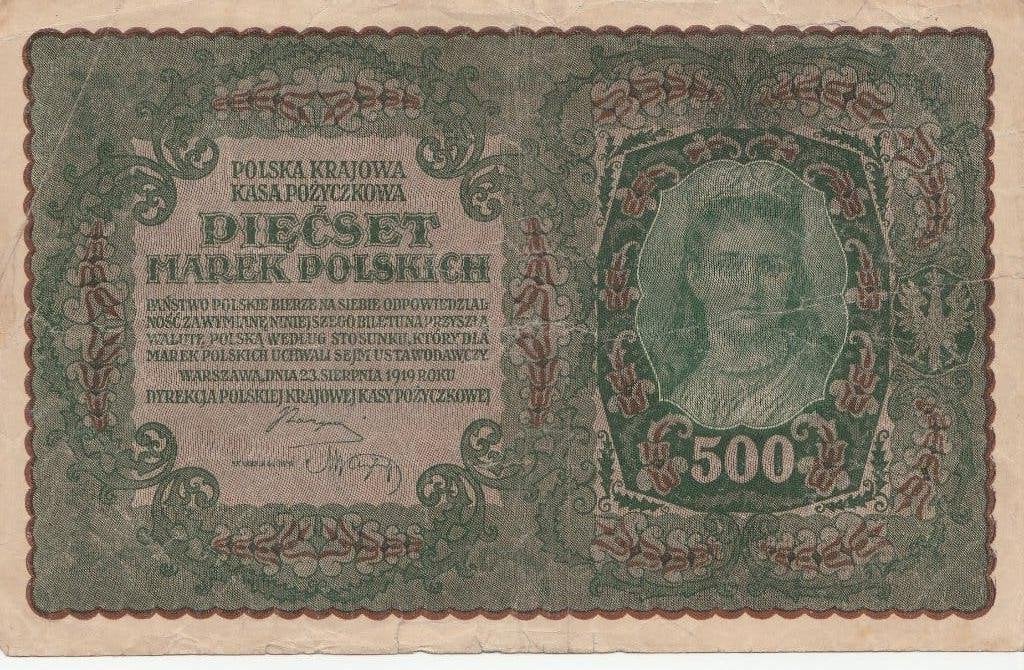 500 Poolse Mark 1919 De 500 DIESCST MAREK POLSKICH, Postzegels en Munten, Ophalen of Verzenden, Polen, Los biljet