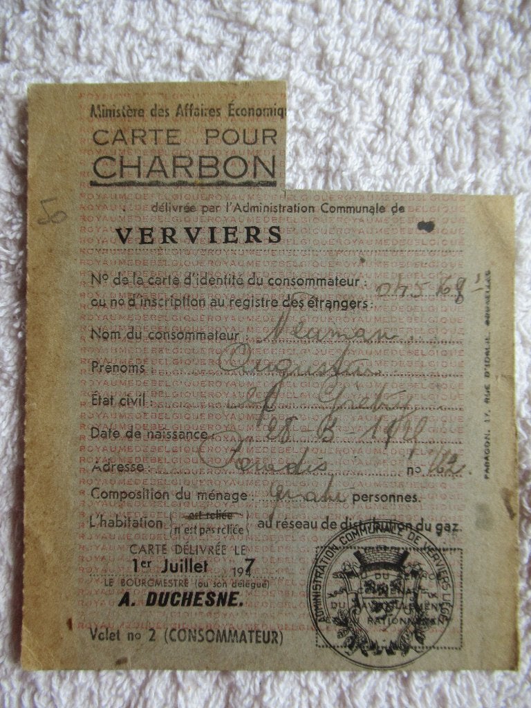 WW 2 - Carte de rationnement charbon, Enlèvement ou Envoi, Autres, Autres types