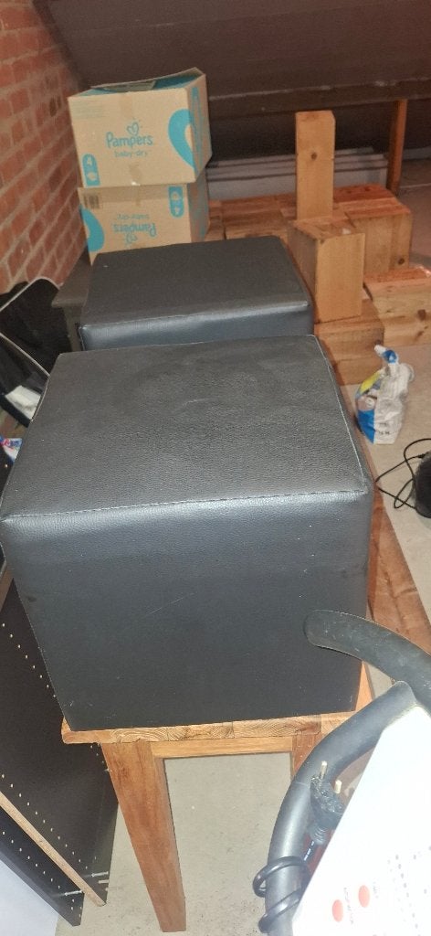 Poef leder zwart 2x, Huis en Inrichting, Ophalen, Minder dan 50 cm, Gebruikt, Vierkant