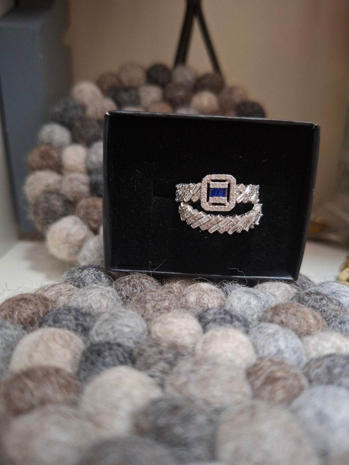 Luxe Tweedelige Ring Set / Aanschuifring met Blauwe Steen &, Ophalen of Verzenden