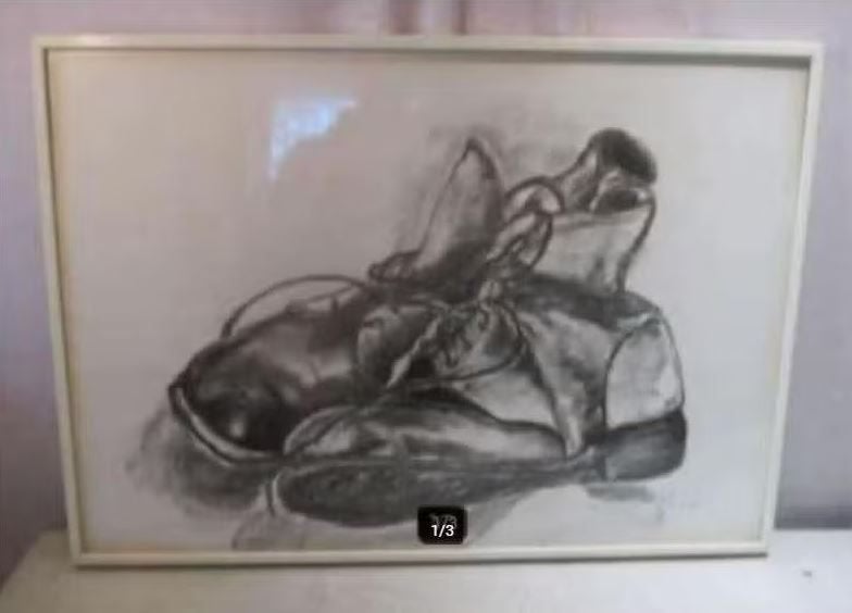 Joli dessin « Old Shoes » - GC, Antiquités & Art, Enlèvement ou Envoi, Dessin, Fait main