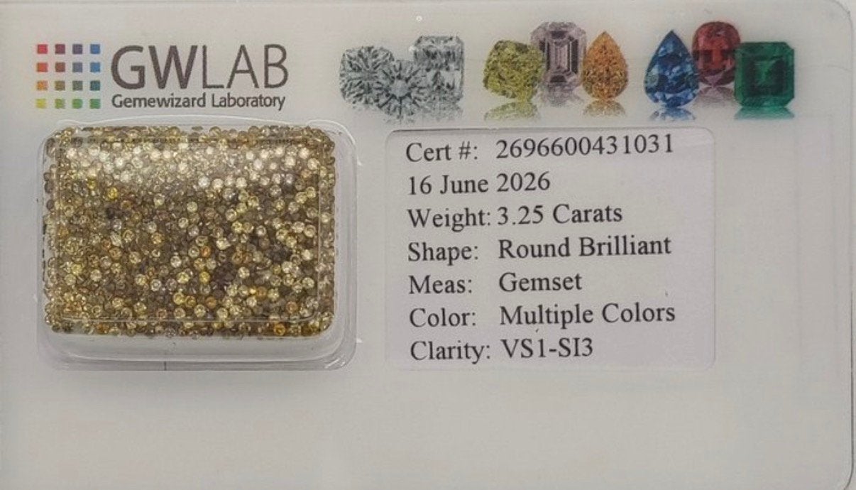 819 natuurlijke diamanten 3,25 ct – GWLAB, Handtassen en Accessoires, Edelstenen, Ophalen of Verzenden, Zo goed als nieuw