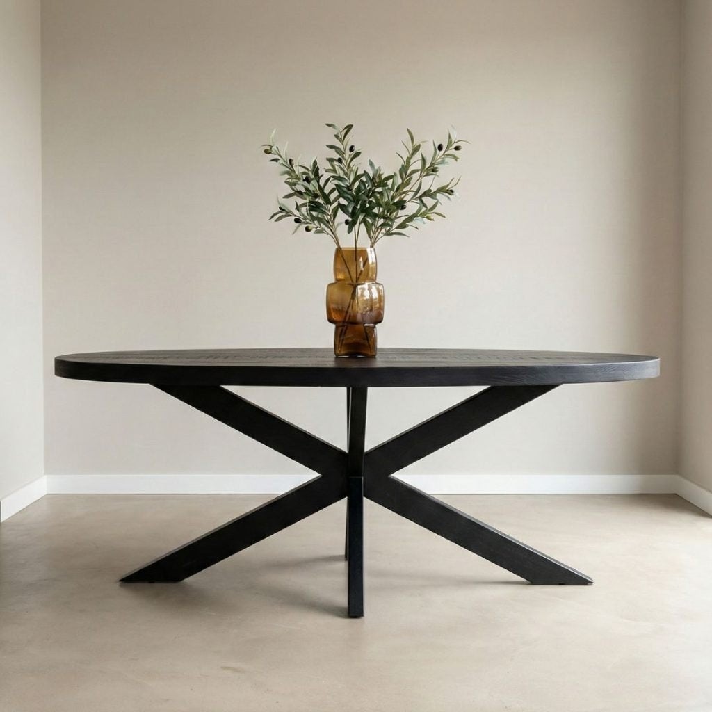Industriele Ovale Tafel!Koopje!, Huis en Inrichting, Ophalen, Teakhout, 50 tot 100 cm, Zo goed als nieuw