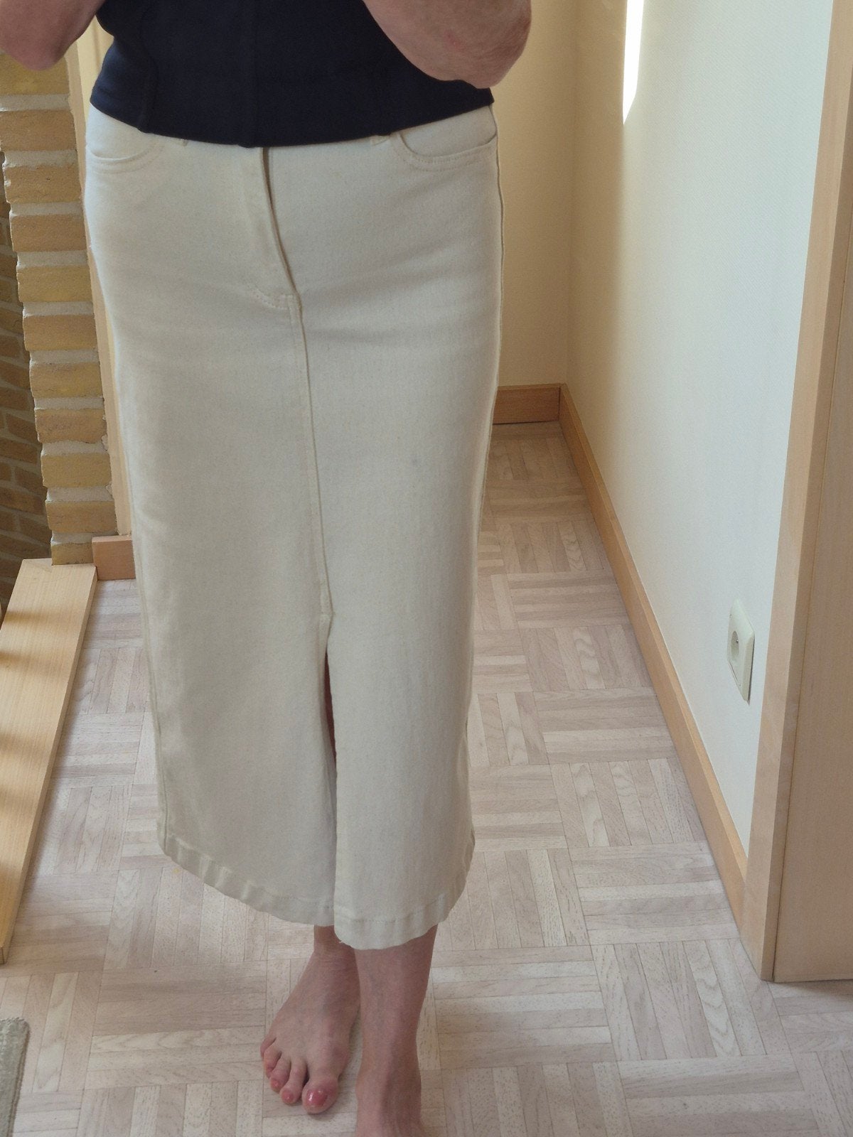 Halflange, ecru Jeansrok Vila, Kleding | Dames, Rokken, Ophalen, Beige, Vila, Zo goed als nieuw