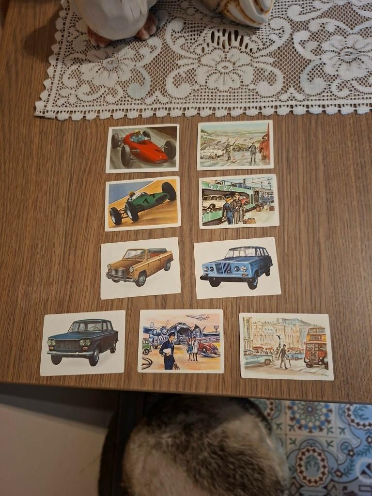 9 Prentjes/Chromo's : De auto's 1964 / Chocolade Jacques, 1960 tot 1980, Gebruikt, Ophalen of Verzenden, Prent