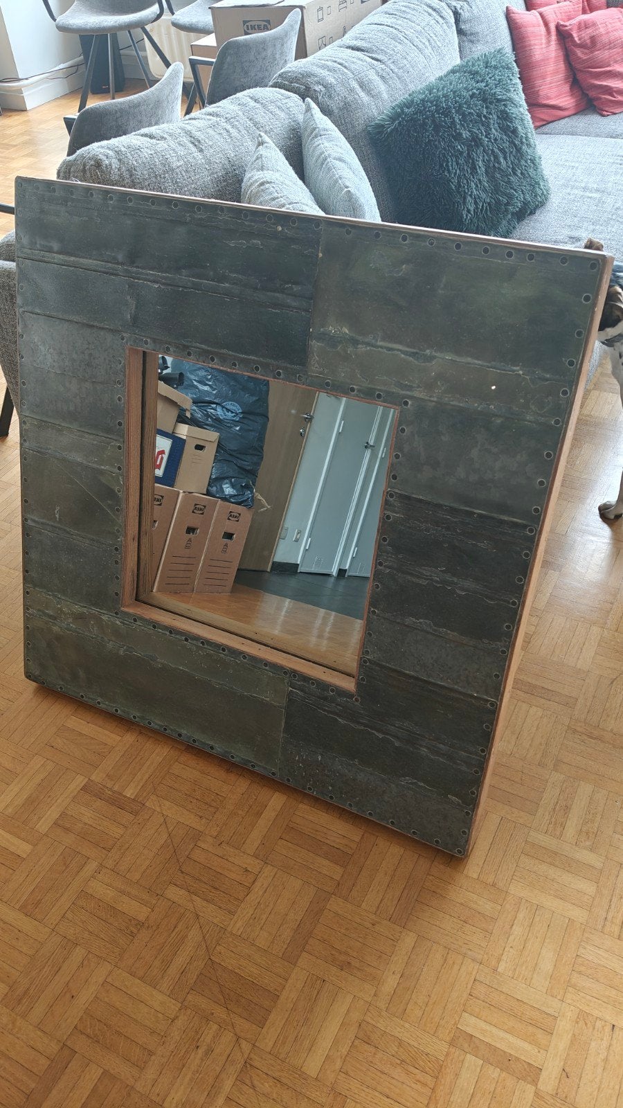 Miroir industriel, design métallique robuste, 91 x 92 cm, Enlèvement