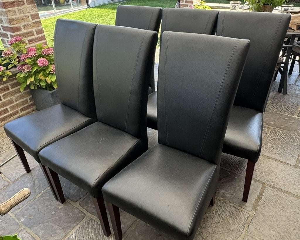 Lederen eetkamer stoelen (6X zwart), Huis en Inrichting, Stoelen, Ophalen, Gebruikt, Zwart, Vijf, Zes of meer stoelen