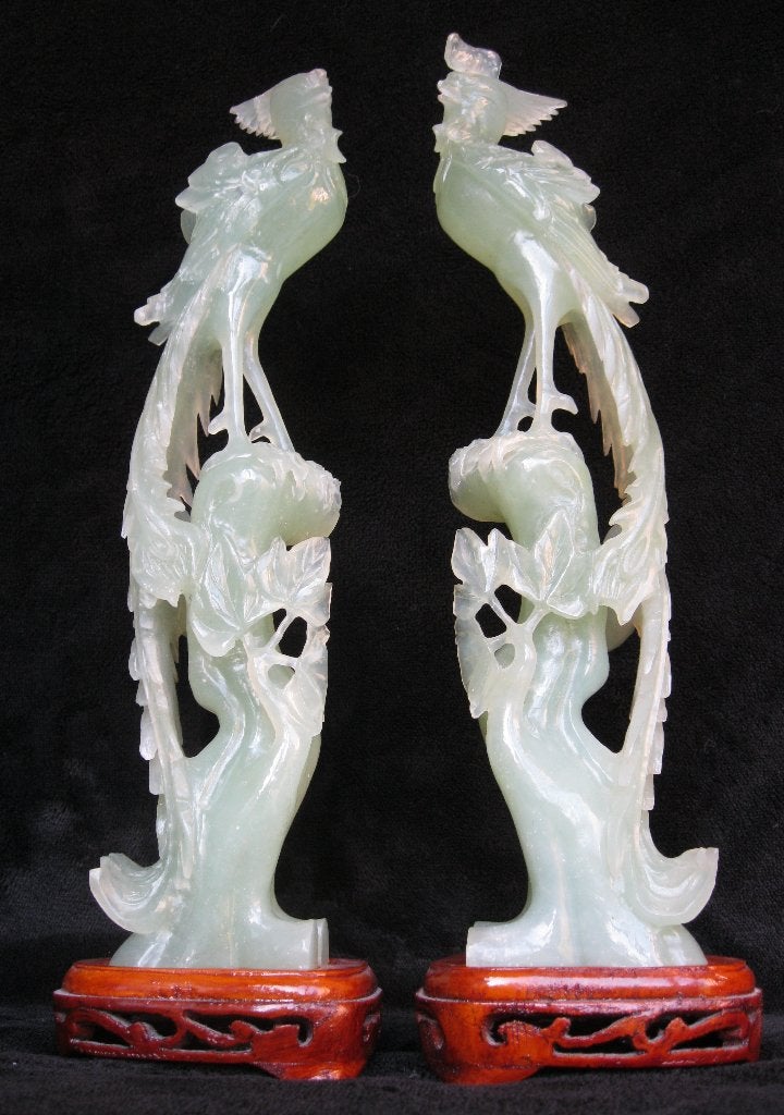 Prachtige paradijsvogels in heldere groene jade, Antiek en Kunst, Ophalen, Beeld