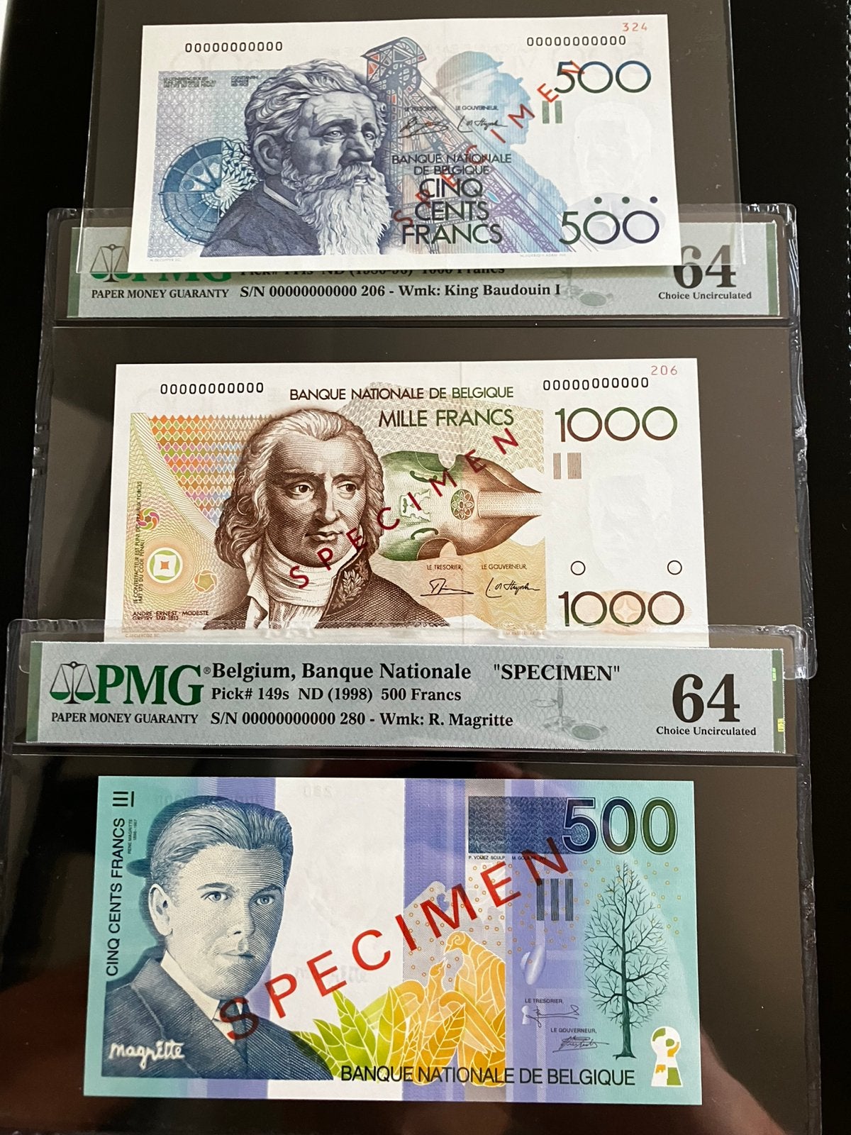 3x SPECIMEN - UNC FDC - Margitte / Meunier / Gretry, Postzegels en Munten, Bankbiljetten | België, Ophalen of Verzenden