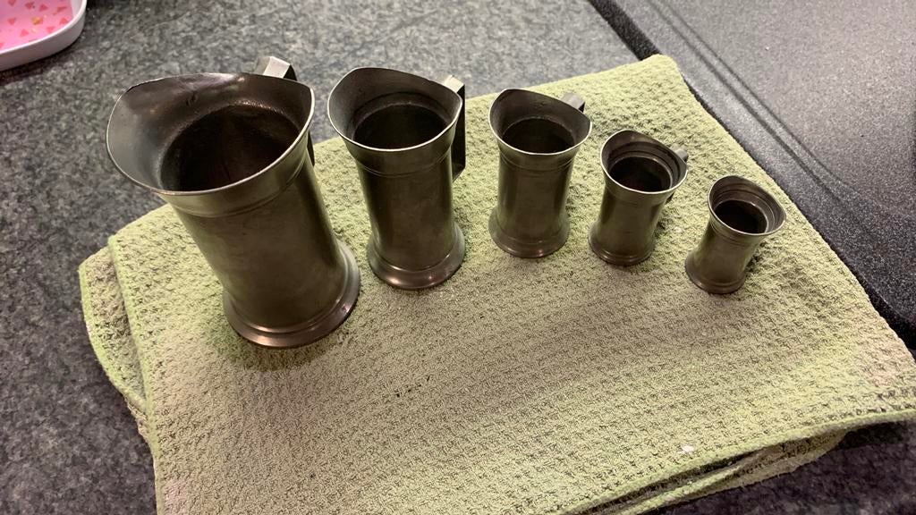 Vintage 5 st tunnen maatbekers, Antiek en Kunst, Antiek | Tin, Ophalen of Verzenden