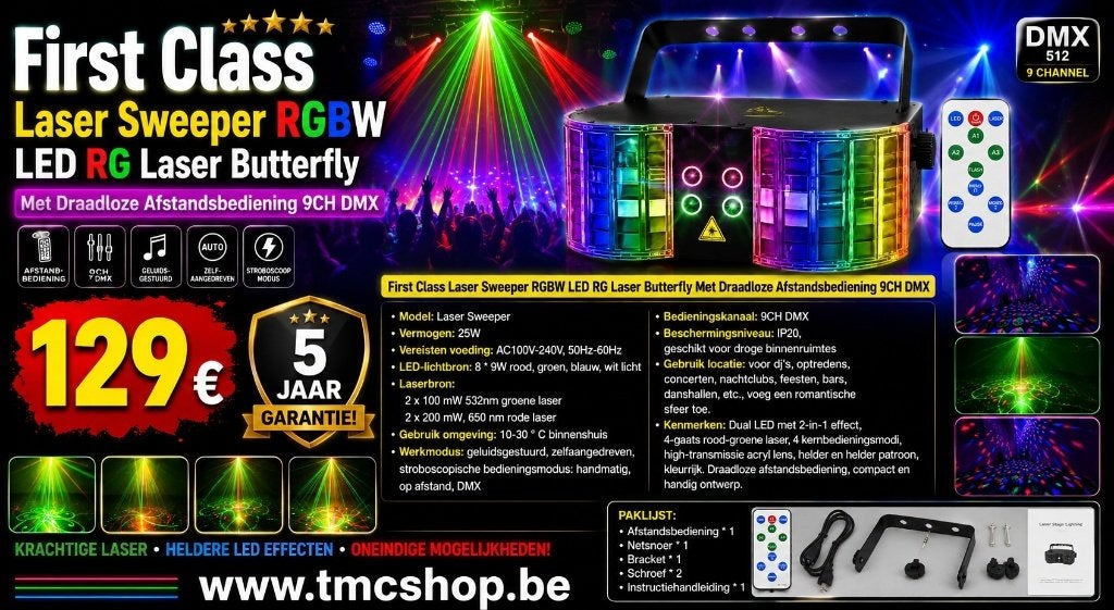 Nieuwe First Class Laser Sweeper RGBW LED RG Laser Butterfly, Ophalen of Verzenden, Nieuw, Licht, Geluidgestuurd