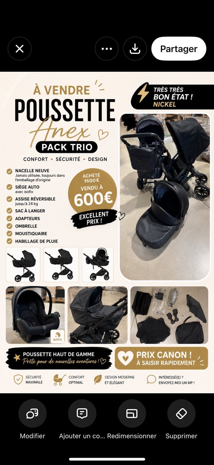Poussette trio complete, Enfants & Bébés, Poussettes & Combinaisons, Comme neuf, Poussette, Autres marques, Avec siège auto, Avec nacelle