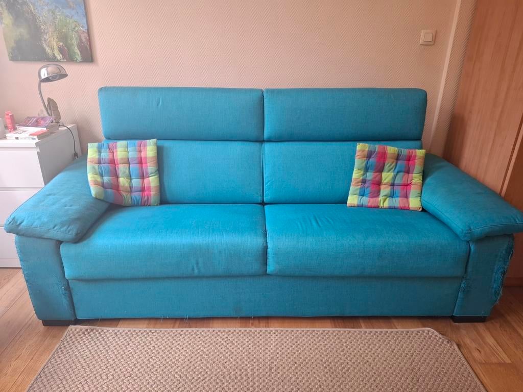 canapé lit bleu azur, Ophalen, Gebruikt, Blauw, Tweepersoons