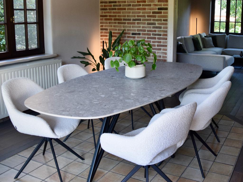 Deens ovale, keramische eettafel, Maison & Meubles, Tables | Tables à manger, Comme neuf, 100 à 150 cm, Enlèvement, Autres matériaux