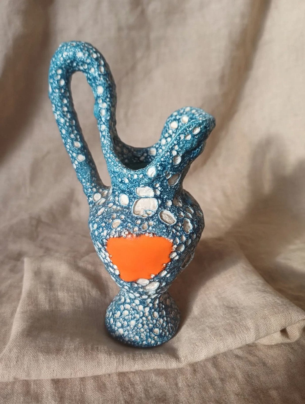 Vallauris Fat Lava Kan 24cm - Blauw Kraters Oranje Lava, Antiek en Kunst, Ophalen of Verzenden