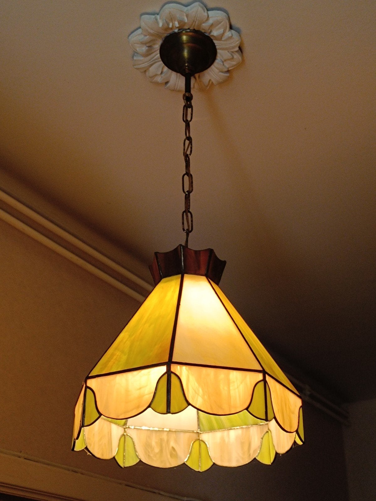 Art Deco lusters glas in lood, Enlèvement