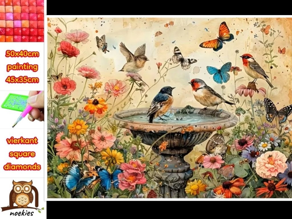 50x40cm Diamond Painting vogels vlinders (vierkant) nr 44, Hobby en Vrije tijd, Knutselen, Verzenden, Nieuw, Meerkleurig, Overige materialen