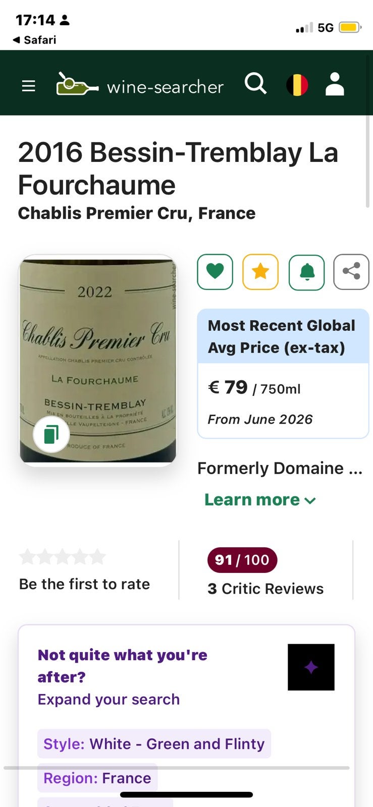 Chablis premier cru - la fourchaume, Collections, Vins, Enlèvement, Comme neuf, Vin blanc