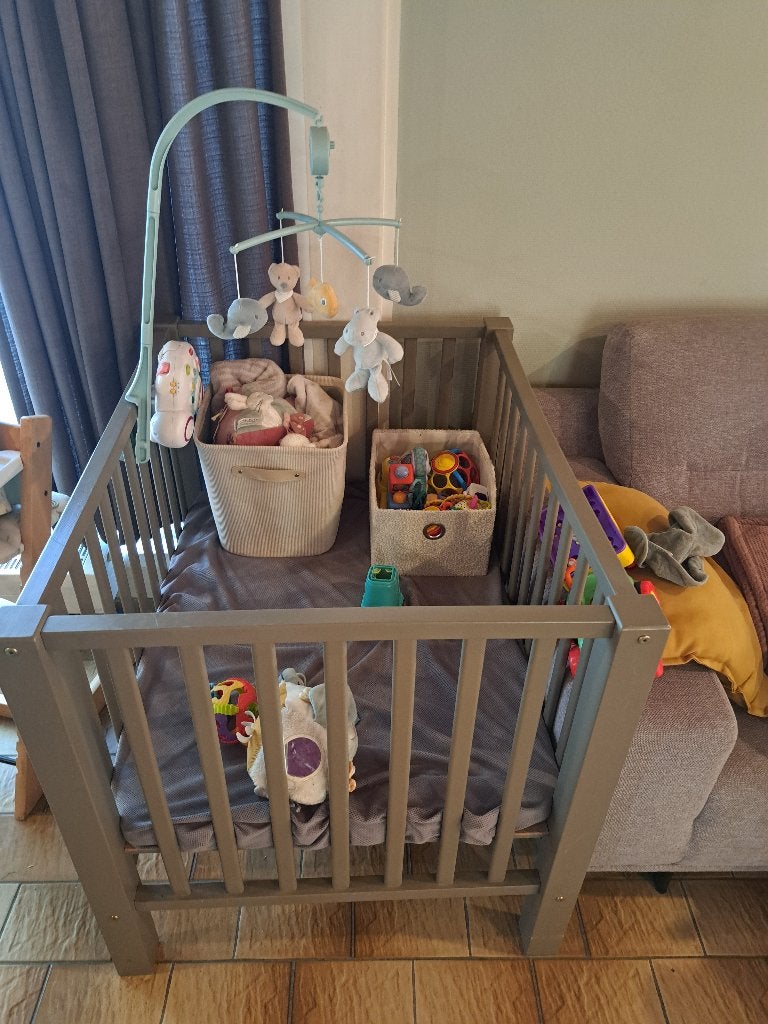Babypark quax grijs met matras, Ophalen, Gebruikt, Rechthoekig, In hoogte verstelbaar