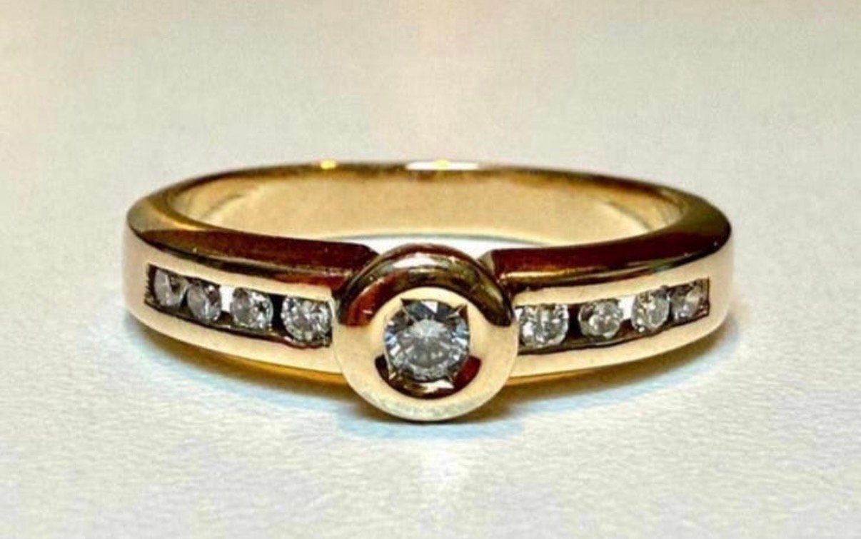 Prachtige gouden ring met 9 natuurlijke VS diamanten! 19,5mm, Bijoux, Sacs & Beauté, Bagues, Femme ou Homme, 19 à 20, Jaune, Or