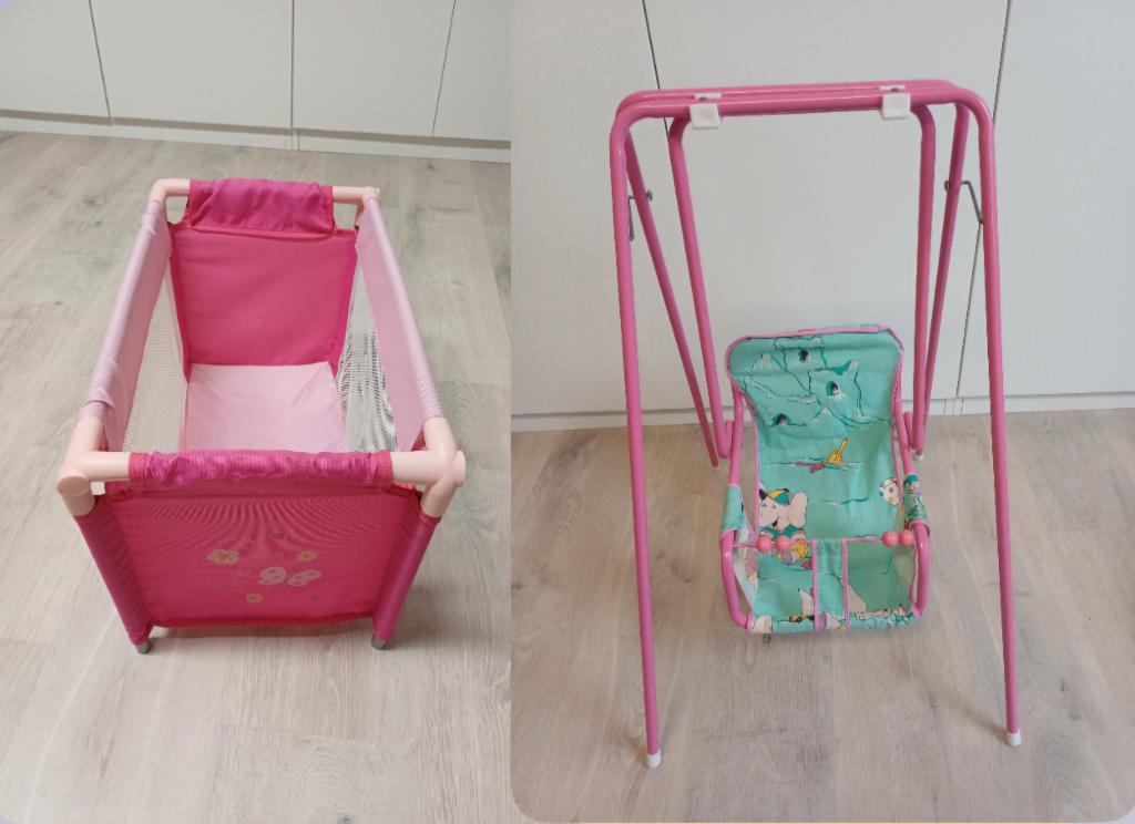 Poppenschommel en poppenbed/ schommel en bed voor pop, Kinderen en Baby's, Speelgoed | Poppen, Gebruikt, Ophalen