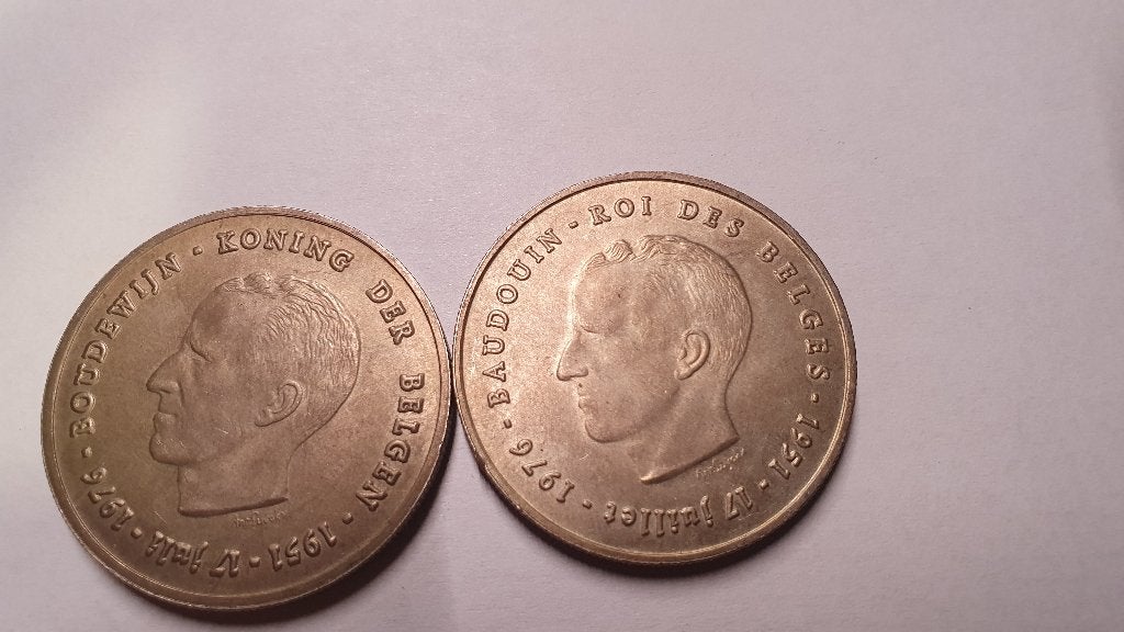 2x 250 Fr, Boudewijn 1976 (Fr + Nl), Timbres & Monnaies, Monnaies | Belgique, Enlèvement ou Envoi, Argent, Série, Argent