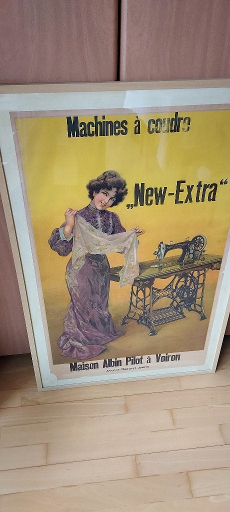 mooie oude affiche "naaimachines New-Extra" uit 1920, Verzamelen, Ophalen, Gebruikt, Reclamebord