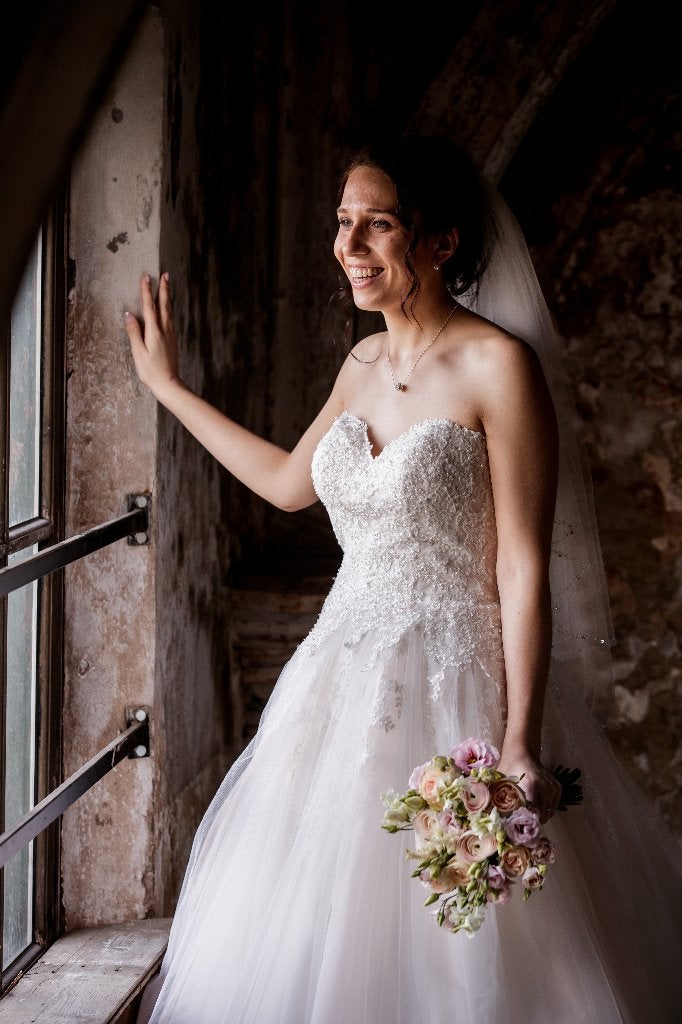 Nicole Colet prinsessentrouwjurk – m44 + hoepel & corset, Ophalen, Trouwjurk, Wit, Nicole Colet