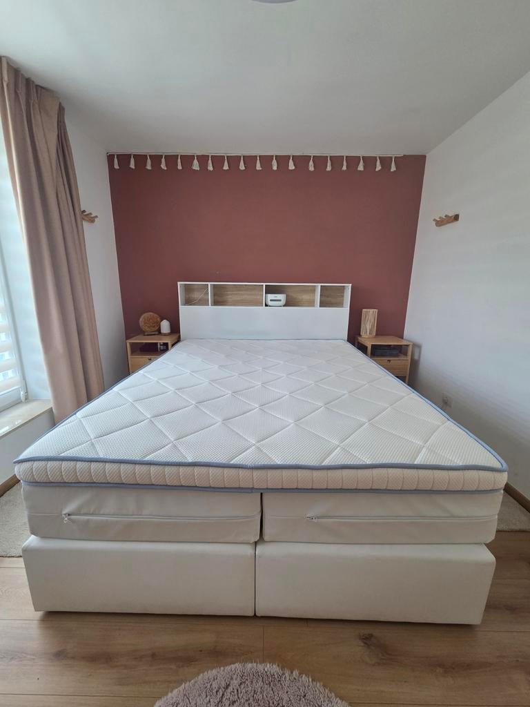 Lit boxspring Swiss Sense 1m60 cuir blanc, Maison & Meubles, Enlèvement