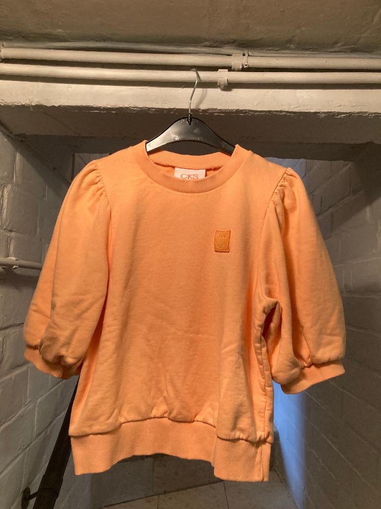 Perzikkleurige sweater met korte pofmouw, CKS, small, Kleding | Dames, Truien en Vesten, Oranje, Ophalen of Verzenden, Zo goed als nieuw