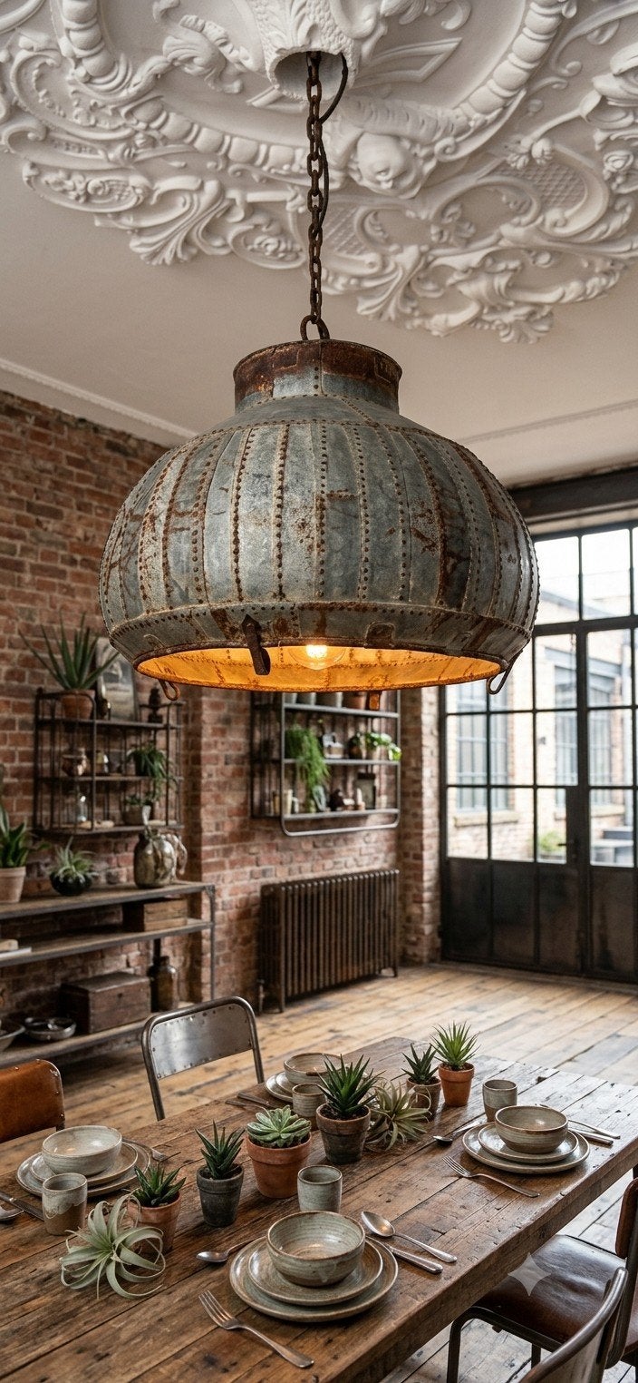 Prachtige Indiase waterkruiklamp, 'n echte! Industrieel, Ophalen, Metaal