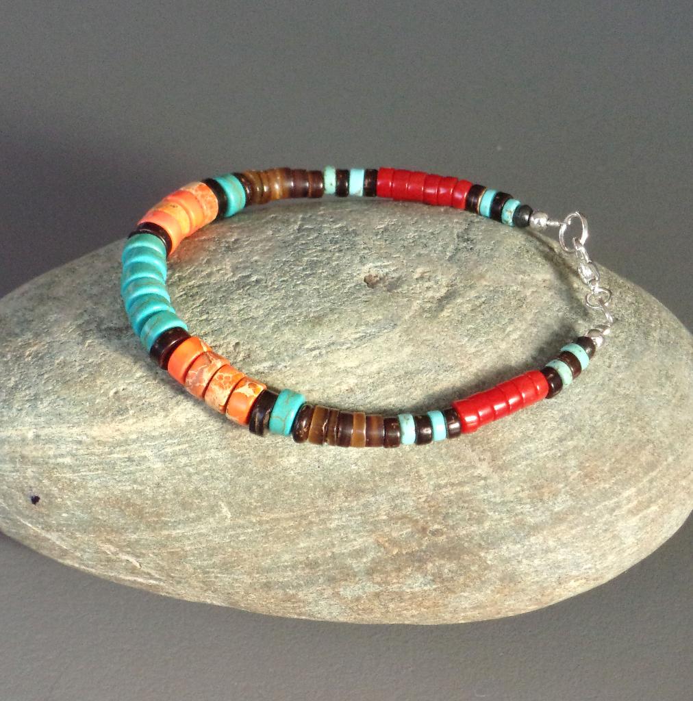 Indiaanse armband voor man of vrouw turquoise ringen, koraal, Met bedels of kralen, Nieuw, Oranje, Ophalen of Verzenden