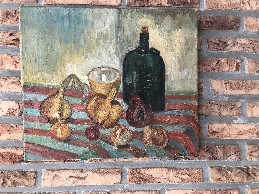 Peinture rétro Brocante ancienne, Antiquités & Art, Enlèvement, Signé, Nature morte