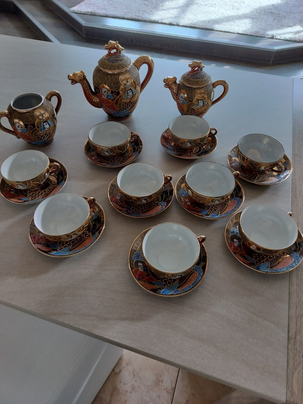 Antiek koffie servies met de hand geschilderd, Ophalen