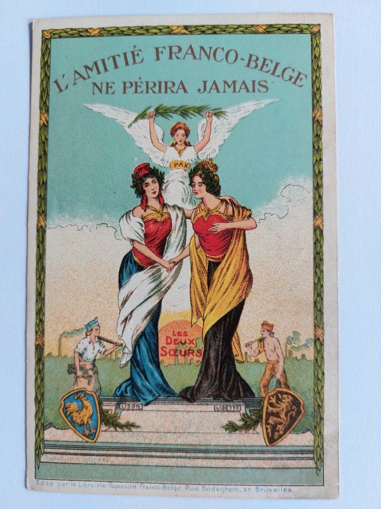 Oude postkaart "L'amitié Franco Belge" gratis verz, Enlèvement ou Envoi, Avant 1920, Non affranchie, Bruxelles (Capitale)